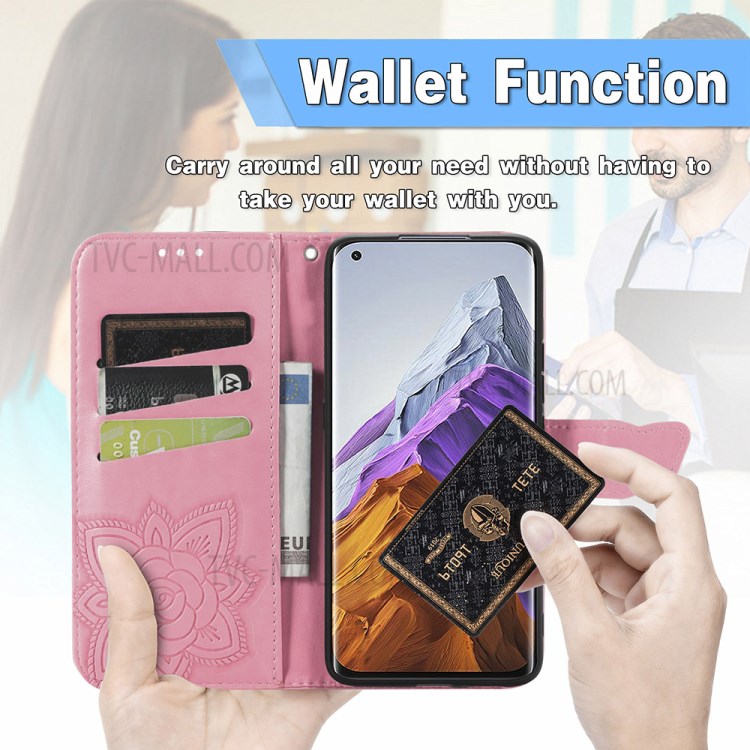 Leather Wallet Phone Shell with Big Butterfly Imprinting for Xiaomi Mi 11 Pro - Rose-5