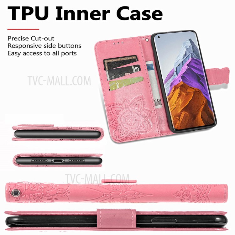 Leather Wallet Phone Shell with Big Butterfly Imprinting for Xiaomi Mi 11 Pro - Rose-6
