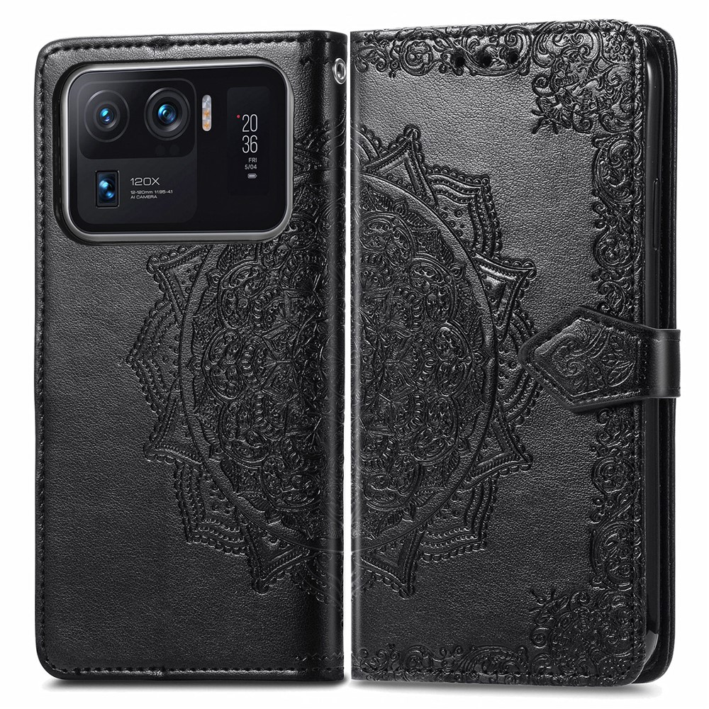 Wallet Stand Design Full Protection Mandala Flower Embossment PU Leather Case for Xiaomi Mi 11 Ultra - Black-1