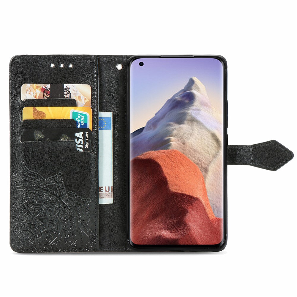 Wallet Stand Design Full Protection Mandala Flower Embossment PU Leather Case for Xiaomi Mi 11 Ultra - Black-11