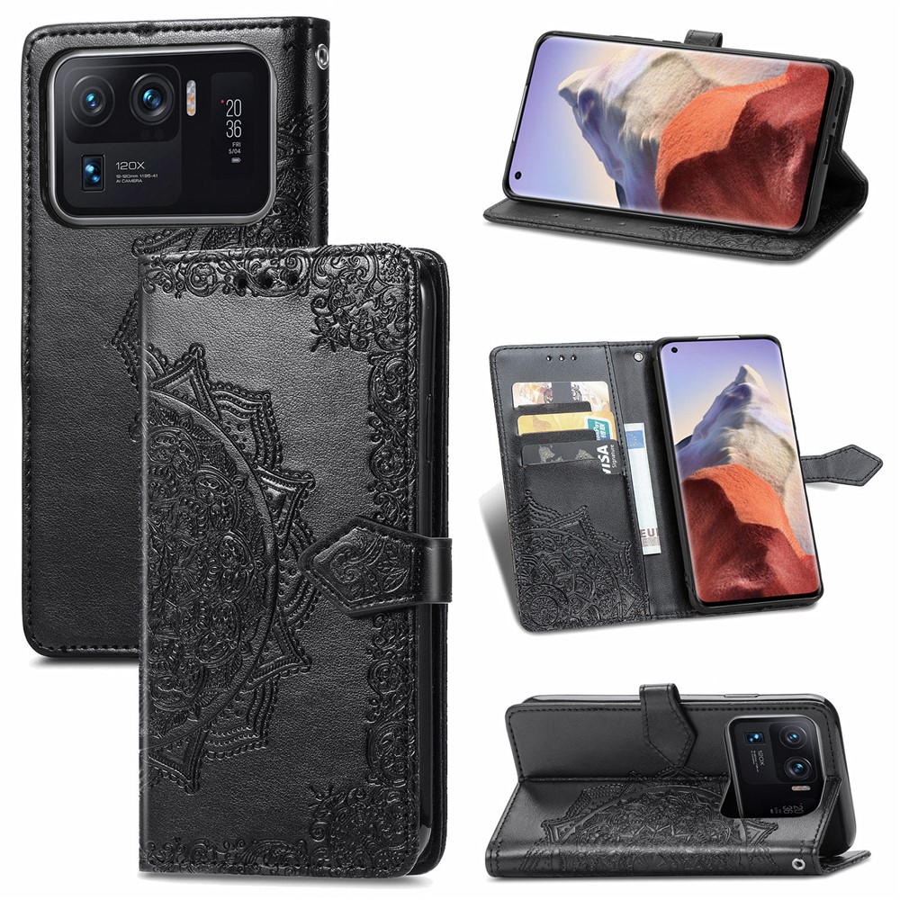 Wallet Stand Design Full Protection Mandala Flower Embossment PU Leather Case for Xiaomi Mi 11 Ultra - Black-12