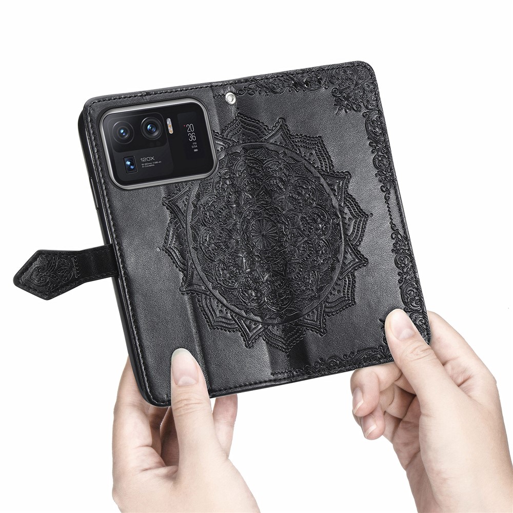 Wallet Stand Design Full Protection Mandala Flower Embossment PU Leather Case for Xiaomi Mi 11 Ultra - Black-4