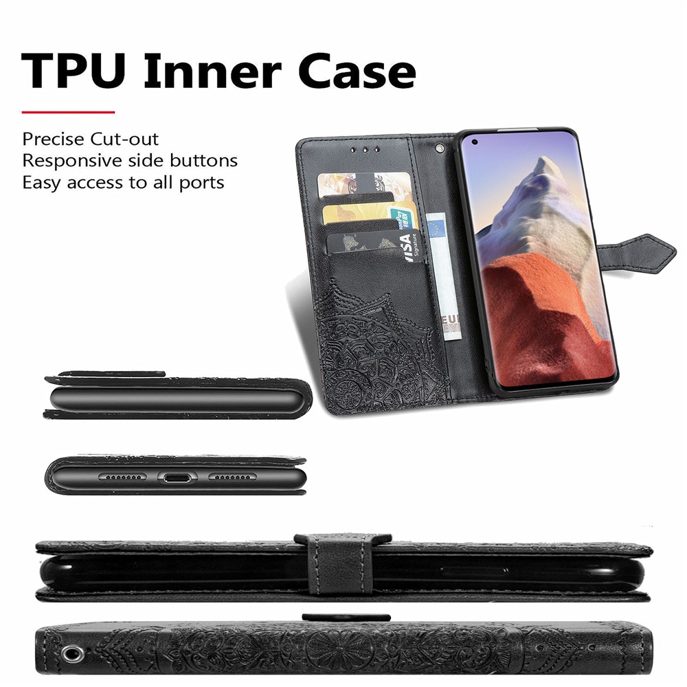 Wallet Stand Design Full Protection Mandala Flower Embossment PU Leather Case for Xiaomi Mi 11 Ultra - Black-6