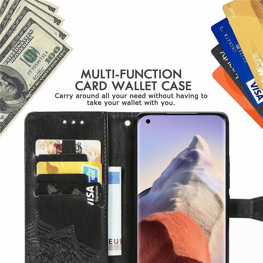 Wallet Stand Design Full Protection Mandala Flower Embossment PU Leather Case for Xiaomi Mi 11 Ultra - Black-9