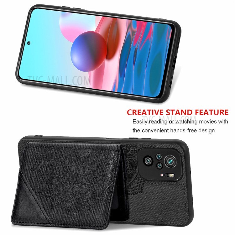 Mandala Flower Pattern Magnetic Suction Mobile Phone Protective Case Cover for Xiaomi Redmi Note 10 4G/Note 10S - Black-3