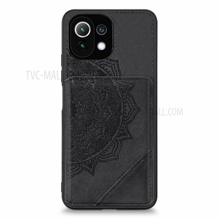 Mandala Flower Pattern Auto-absorbed Phone Case Cover Shell with Card Slot for Xiaomi Mi 11 Lite 4G/5G - Black-10