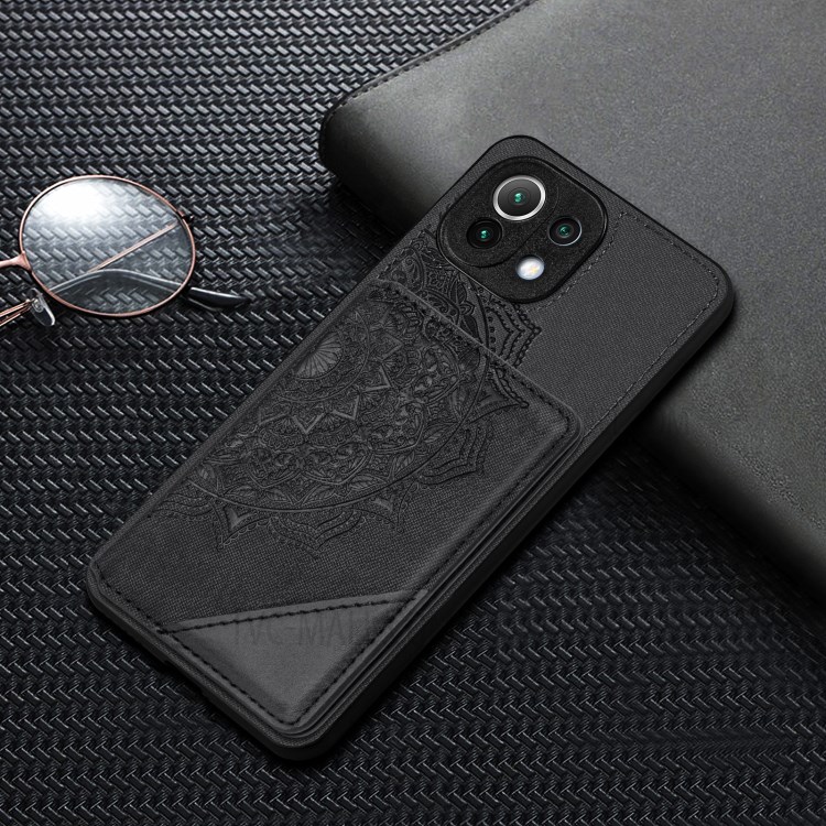 Mandala Flower Pattern Auto-absorbed Phone Case Cover Shell with Card Slot for Xiaomi Mi 11 Lite 4G/5G - Black-2