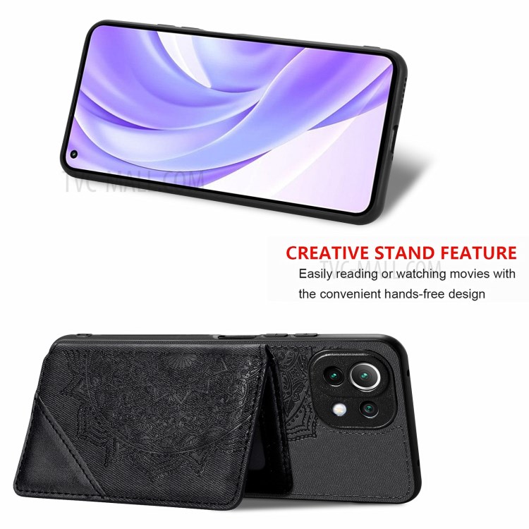 Mandala Flower Pattern Auto-absorbed Phone Case Cover Shell with Card Slot for Xiaomi Mi 11 Lite 4G/5G - Black-3