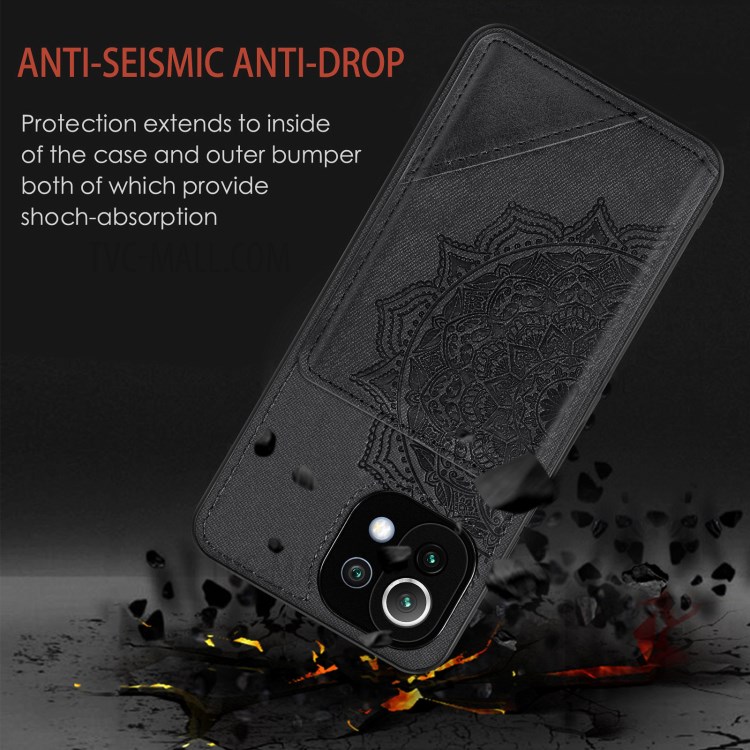 Mandala Flower Pattern Auto-absorbed Phone Case Cover Shell with Card Slot for Xiaomi Mi 11 Lite 4G/5G - Black-4