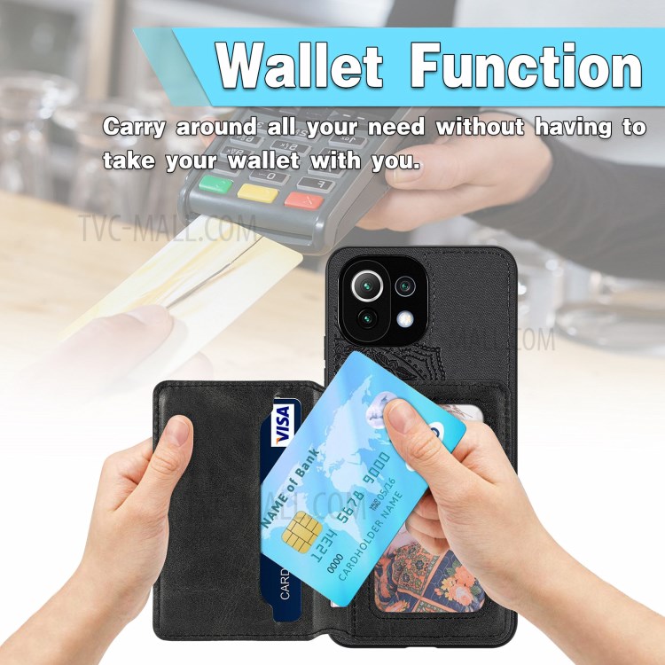 Mandala Flower Pattern Auto-absorbed Phone Case Cover Shell with Card Slot for Xiaomi Mi 11 Lite 4G/5G - Black-6