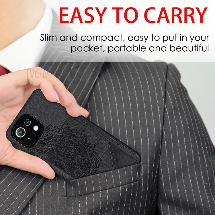 Mandala Flower Pattern Auto-absorbed Phone Case Cover Shell with Card Slot for Xiaomi Mi 11 Lite 4G/5G - Black-7