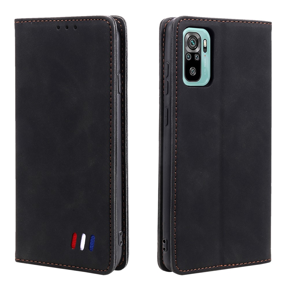 Skin-touch Feeling Mobile Phone Cover with Stand & Tri-colored Ornament for Xiaomi Redmi Note 10 4G/Note 10S - Black-1