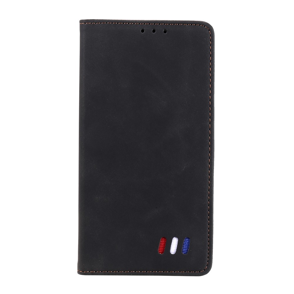 Auto-absorbed Tri-color Decor Skin-touch Feeling Leather Full-Protection Wallet Phone Case Cover for Xiaomi Redmi Note 10 5G - Black-2
