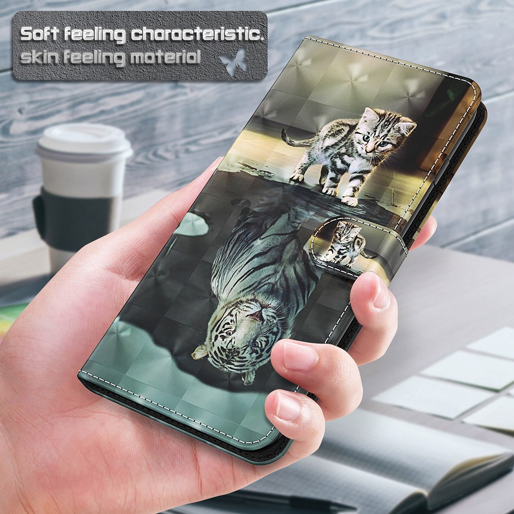 3D Pattern Printing Shockproof Leather Phone Shell Wallet Stand Case with Lanyard for Xiaomi Redmi Note 10 4G/Note 10S - Cat and Tiger-5