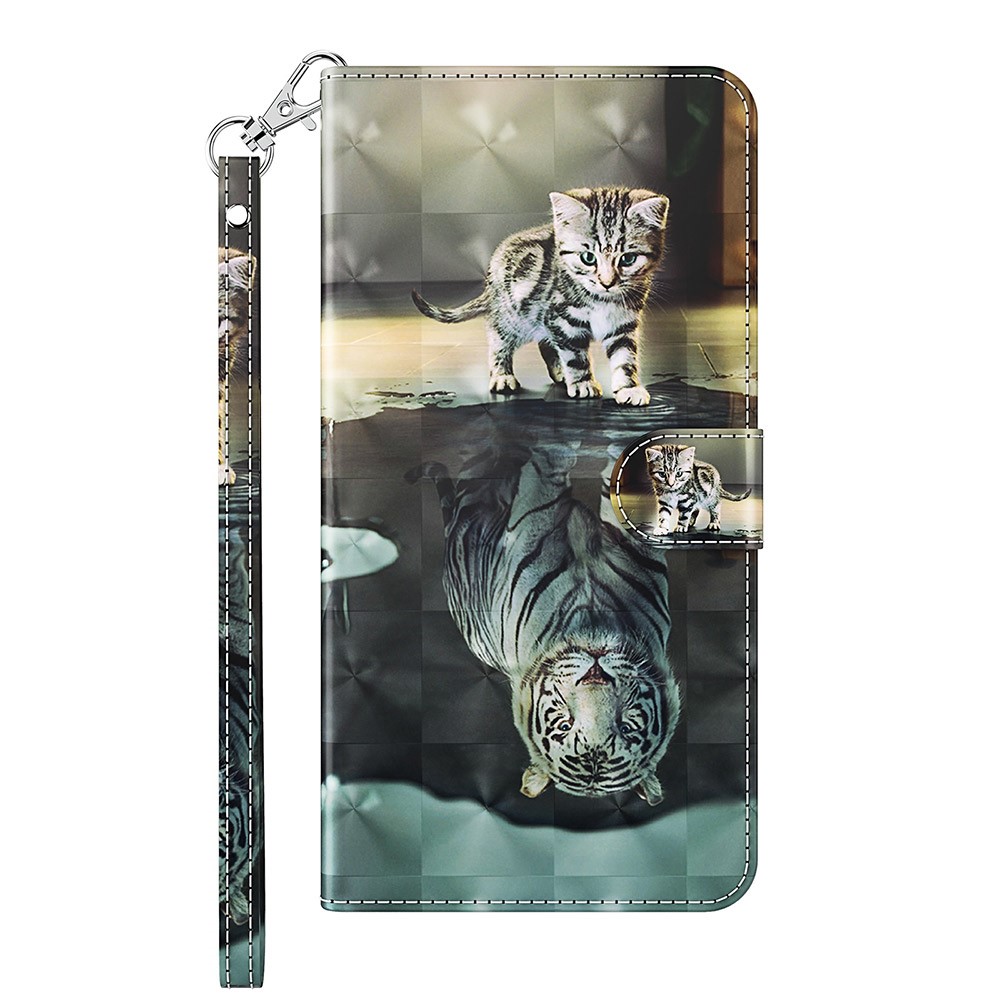 3D Pattern Printing Shockproof Leather Phone Shell Wallet Stand Case with Lanyard for Xiaomi Redmi Note 10 4G/Note 10S - Cat and Tiger-7