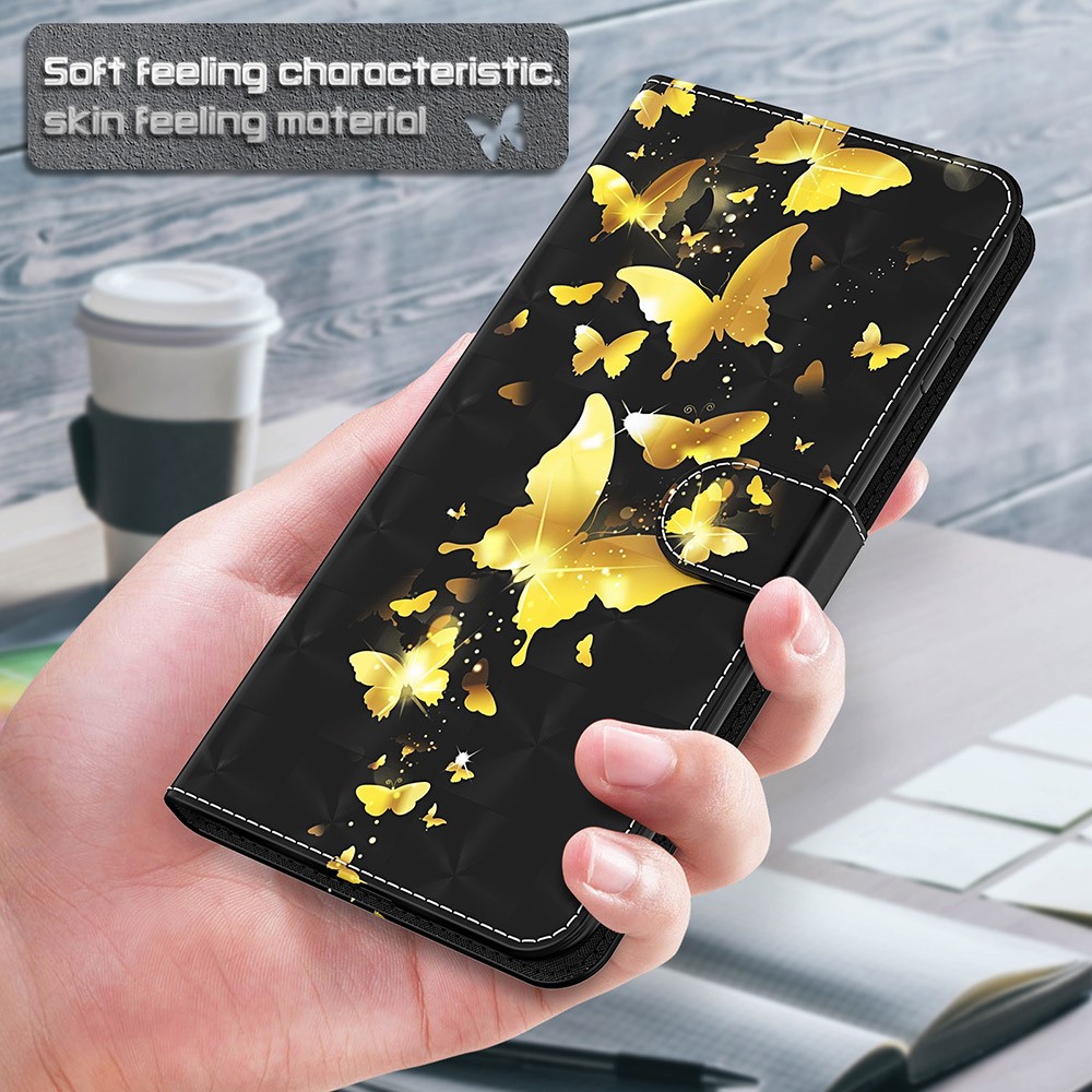 3D Pattern Printing Wallet Stand Design Leather Mobile Phone Back Shell Case Protector for Xiaomi Redmi Note 10 5G - Gold Butterfly-5