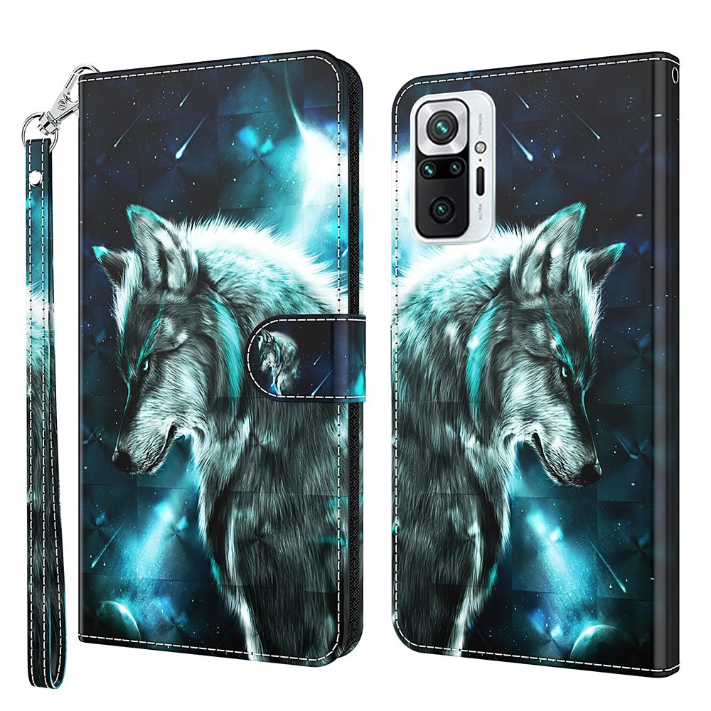 Wallet Stand PU Leather 3D Pattern Printing Phone Cover Shell for Xiaomi Redmi Note 10 Pro Max/Note 10 Pro - Wolf-1