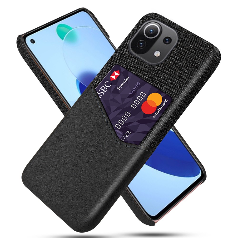 KSQ Cloth + PU Leather Coated+PC Case Cell Phone Protective Shell with Card Slot for Xiaomi Mi 11 Lite 4G/5G - Black-1