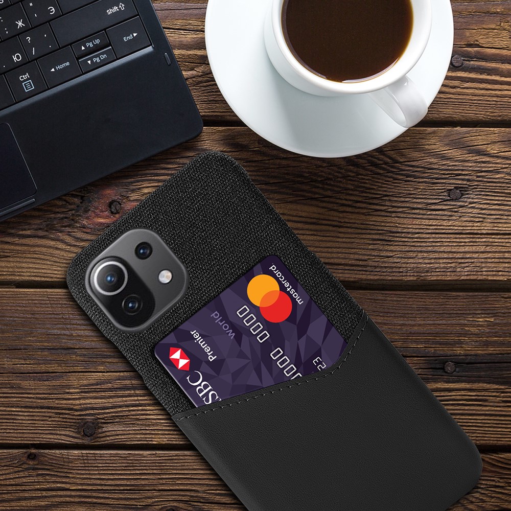 KSQ Cloth + PU Leather Coated+PC Case Cell Phone Protective Shell with Card Slot for Xiaomi Mi 11 Lite 4G/5G - Black-4
