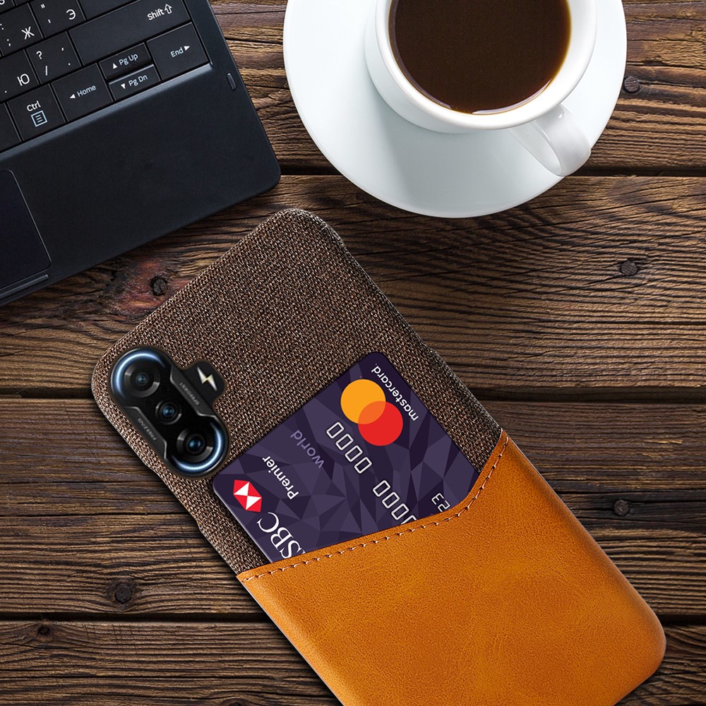 KSQ Shockproof Cloth + PU Leather Coated PC Phone Case Protector with Card Slot for Xiaomi Redmi K40 Gaming - Orange-4