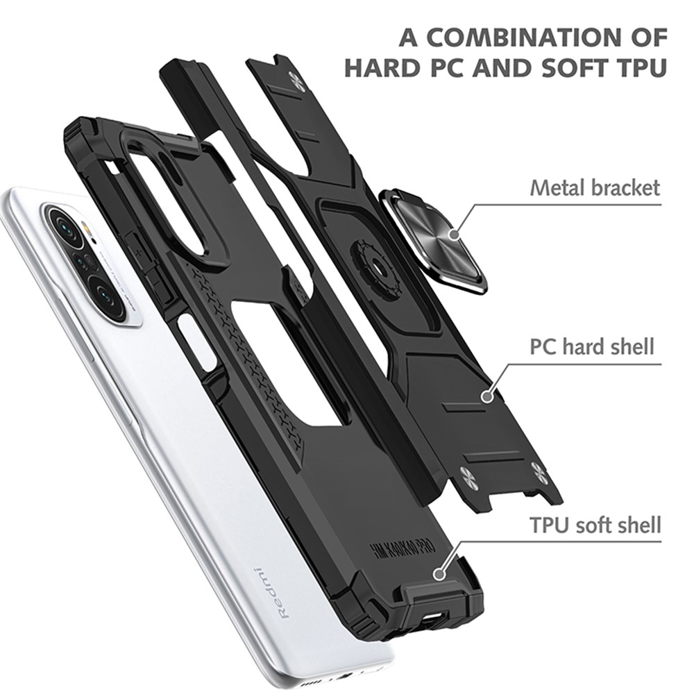 Detachable TPU PC Cover Ring Kickstand with Metal Sheet for Xiaomi Redmi K40/K40 Pro/Mi 11i/Poco F3/K40 Pro+ - Black-3
