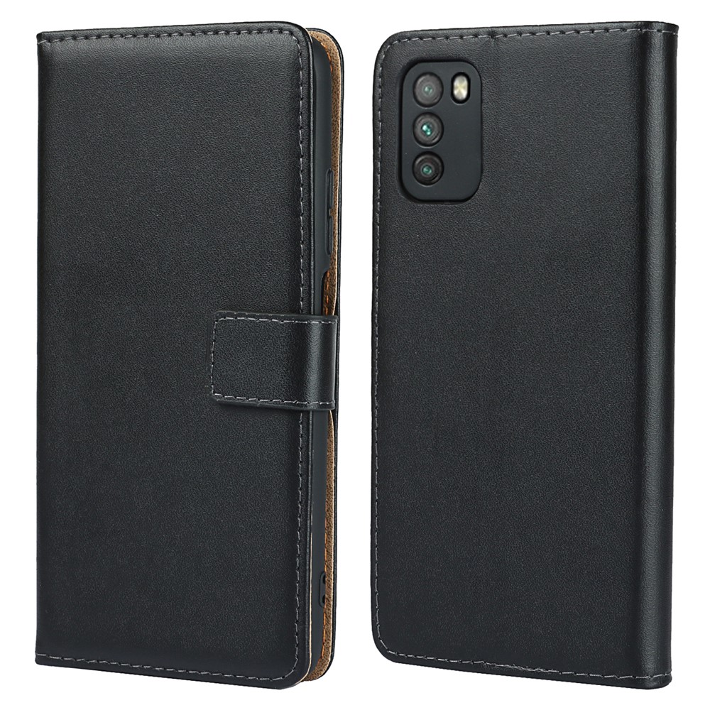 Full-Protection Split Leather Wallet Stand Mobile Phone Case Shell for Xiaomi Poco M3-1