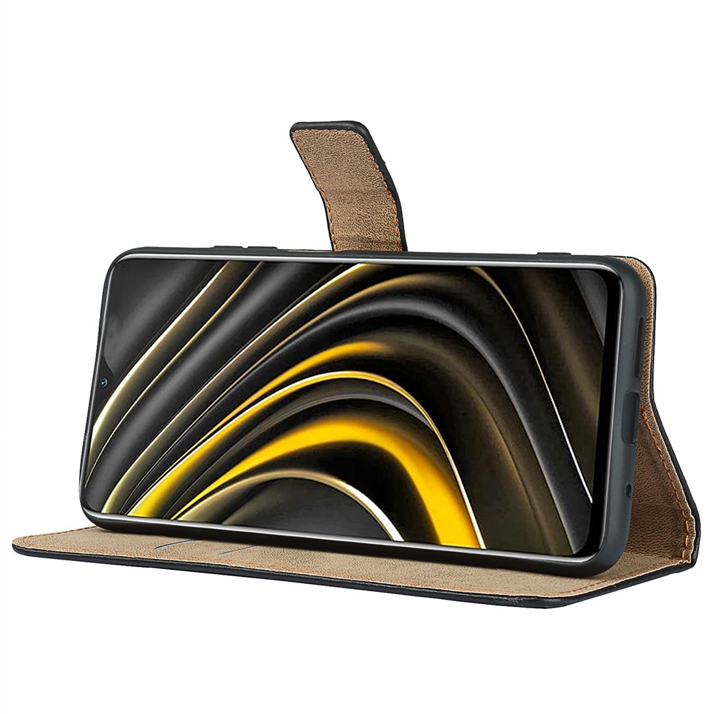 Full-Protection Split Leather Wallet Stand Mobile Phone Case Shell for Xiaomi Poco M3-5