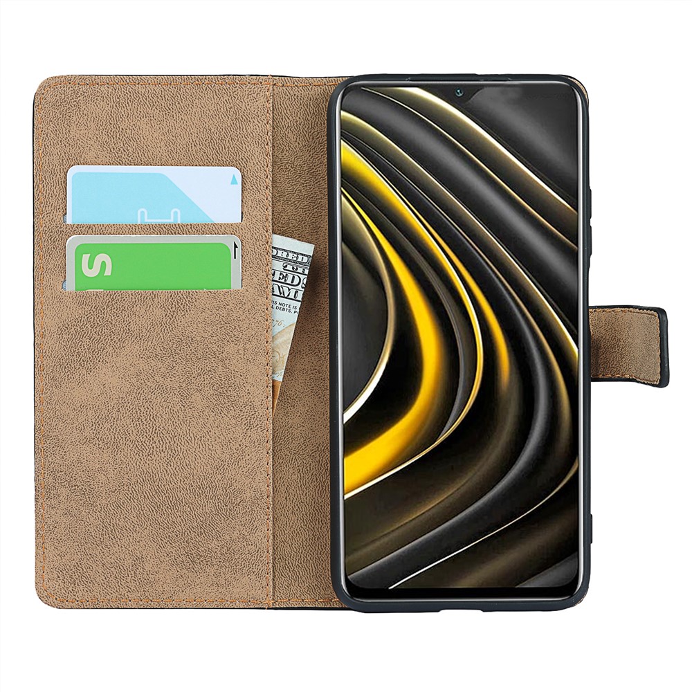 Full-Protection Split Leather Wallet Stand Mobile Phone Case Shell for Xiaomi Poco M3-6