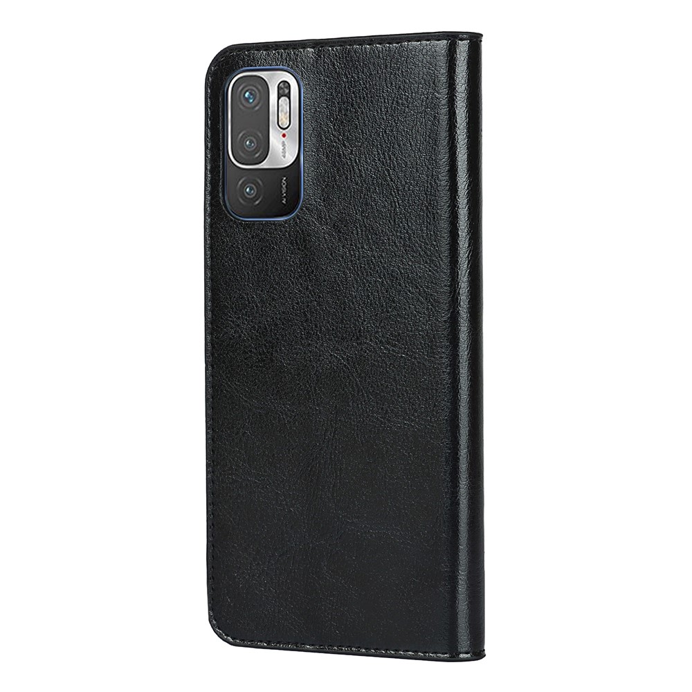 Crazy Horse Skin Genuine Leather Wallet Stand Phone Case Shell for Xiaomi Poco M3 Pro 4G / 5G / Redmi Note 10 5G - Black-3