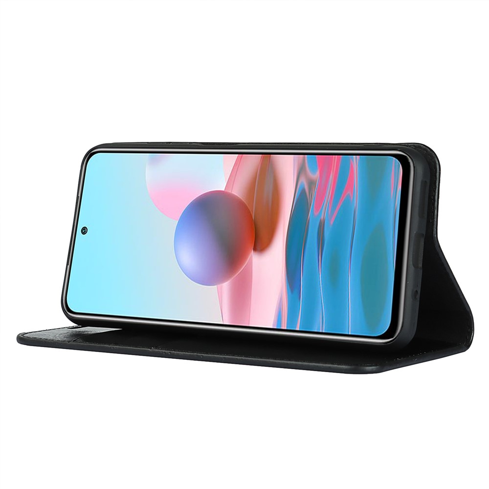 Crazy Horse Skin Genuine Leather Wallet Stand Phone Case Shell for Xiaomi Poco M3 Pro 4G / 5G / Redmi Note 10 5G - Black-5