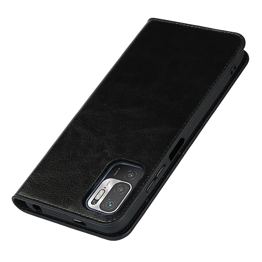 Crazy Horse Skin Genuine Leather Wallet Stand Phone Case Shell for Xiaomi Poco M3 Pro 4G / 5G / Redmi Note 10 5G - Black-7