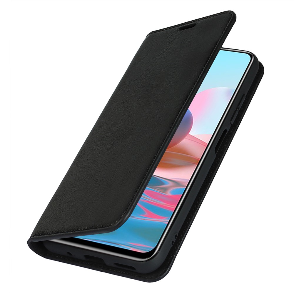 Crazy Horse Skin Genuine Leather Wallet Stand Phone Case Shell for Xiaomi Poco M3 Pro 4G / 5G / Redmi Note 10 5G - Black-8