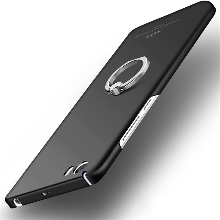 MSVII Ultra-thin Protective Hard Plastic Phone Case with Finger Ring Holder for Xiaomi Mi 5 - Black-2