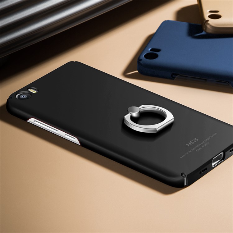 MSVII Ultra-thin Protective Hard Plastic Phone Case with Finger Ring Holder for Xiaomi Mi 5 - Black-3