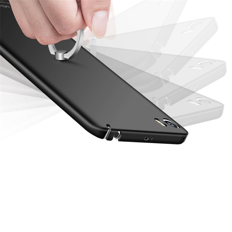 MSVII Ultra-thin Protective Hard Plastic Phone Case with Finger Ring Holder for Xiaomi Mi 5 - Black-5
