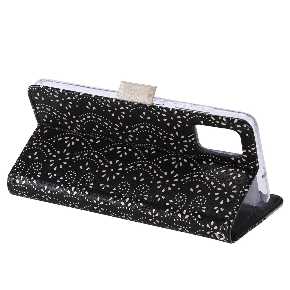 Case de Teléfono de la Billetera de Cuero de Bolsillo Con Cremallera de Patrón de Flores de Encaje Para Xiaomi Redmi Note 10 Pro / Redmi Note 10 Pro Max - Negro