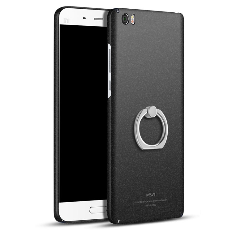MSVII Ultra-thin Matte Anti-shock Plastic Phone Case with Finger Ring Holder for Xiaomi Mi 5 - Black-1