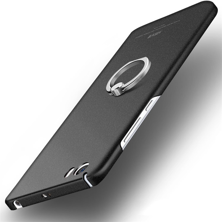 MSVII Ultra-thin Matte Anti-shock Plastic Phone Case with Finger Ring Holder for Xiaomi Mi 5 - Black-2