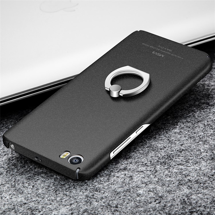 MSVII Ultra-thin Matte Anti-shock Plastic Phone Case with Finger Ring Holder for Xiaomi Mi 5 - Black-3