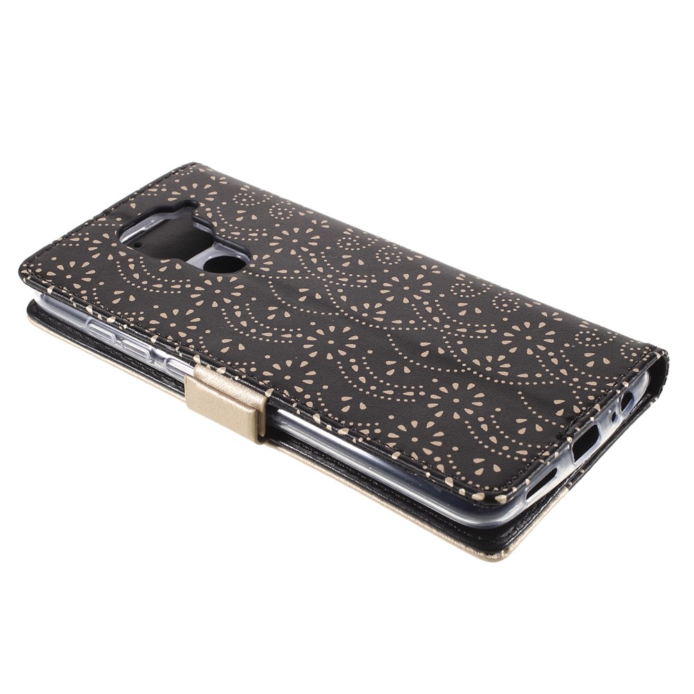 Lace Flower Pattern Zipper Pocket Leather Wallet Phone Case for Xiaomi Redmi 10X 4G / Redmi Note 9 4G (Qualcomm Snapdragon 662) - Black-6