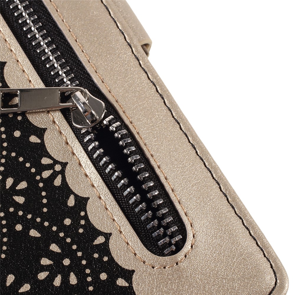 Lace Flower Pattern Zipper Pocket Leather Wallet Phone Case for Xiaomi Redmi 10X 4G / Redmi Note 9 4G (Qualcomm Snapdragon 662) - Black-8
