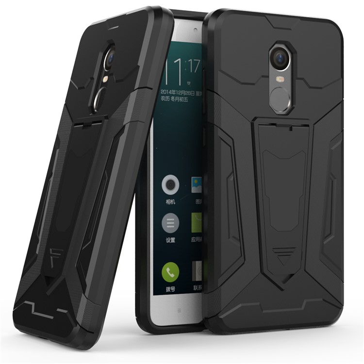 3-in-1 Hard Plastic + TPU Combo Kickstand Phone Case for Xiaomi Redmi Note 4X - Black-1