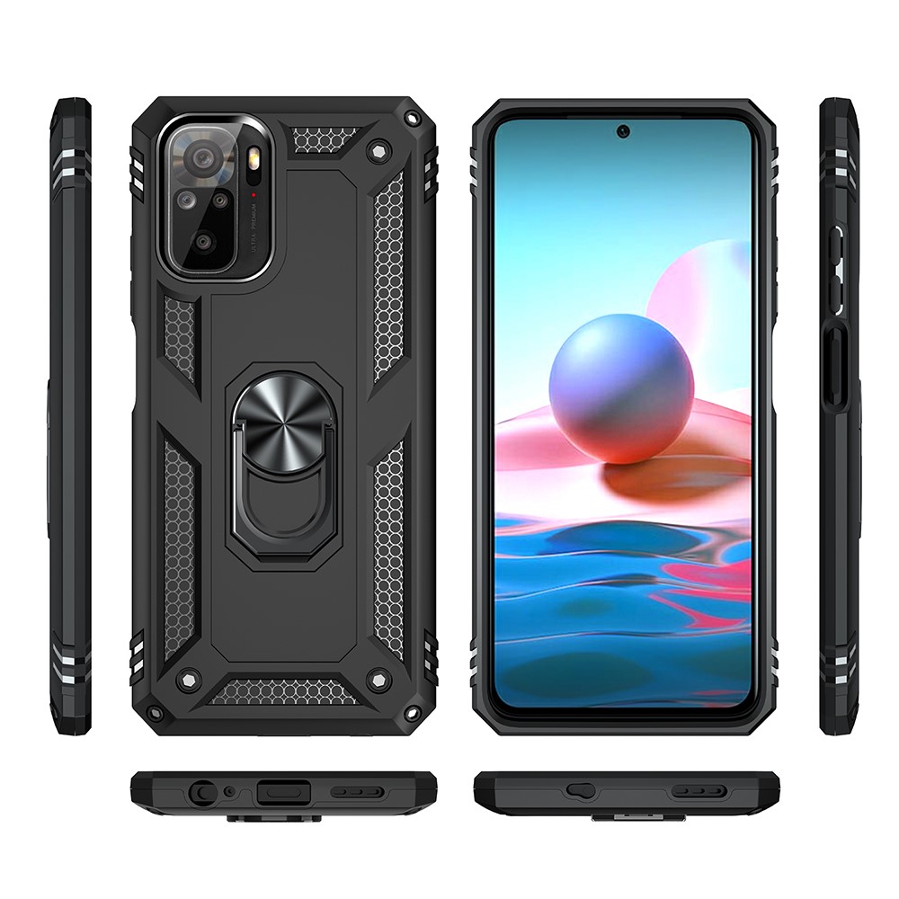 Para Xiaomi Redmi Note 10 4g/nota 10s Caixa de Telefone PC + TPU Com Anel de Dedo Kickstand - Preto