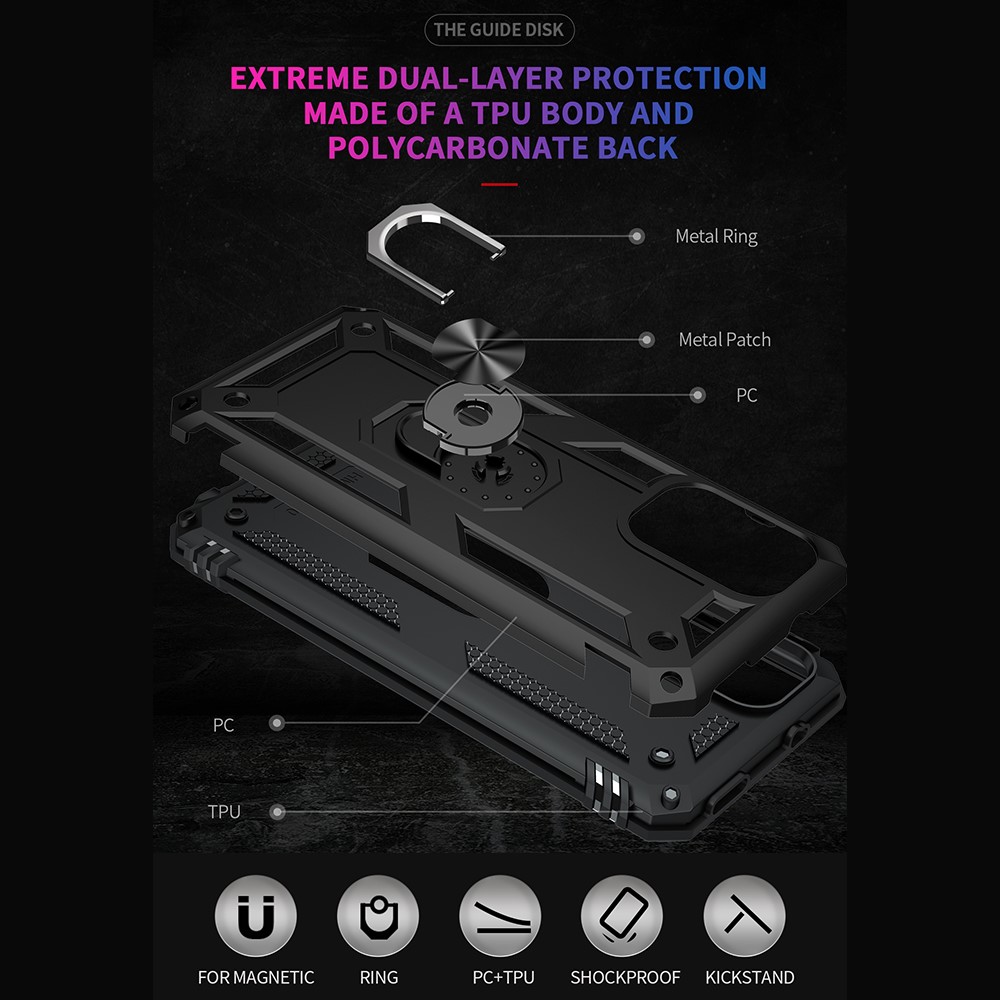 For Xiaomi Redmi Note 10 4G/Note 10S Hybrid PC + TPU Phone Case with Finger Ring Kickstand - Black-5