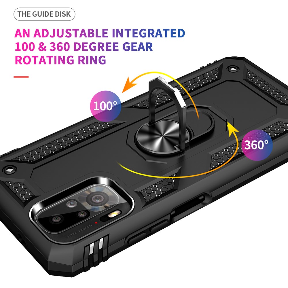For Xiaomi Redmi Note 10 4G/Note 10S Hybrid PC + TPU Phone Case with Finger Ring Kickstand - Black-8