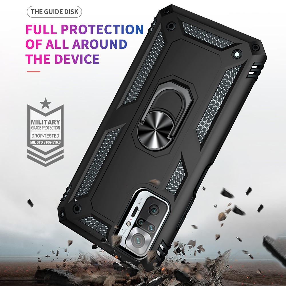 Design Combo PC + TPU Shell di Telefono Ibrido Anti-drop Con Cavalletto Per Xiaomi Redmi Nota 10 Pro/nota 10 Pro Max - Nero