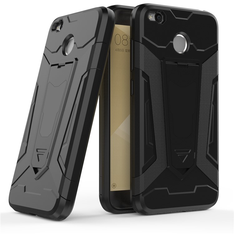 3-in-1 Hard Plastic + TPU Combo Kickstand Phone Case for Xiaomi Redmi 4X - Black-1