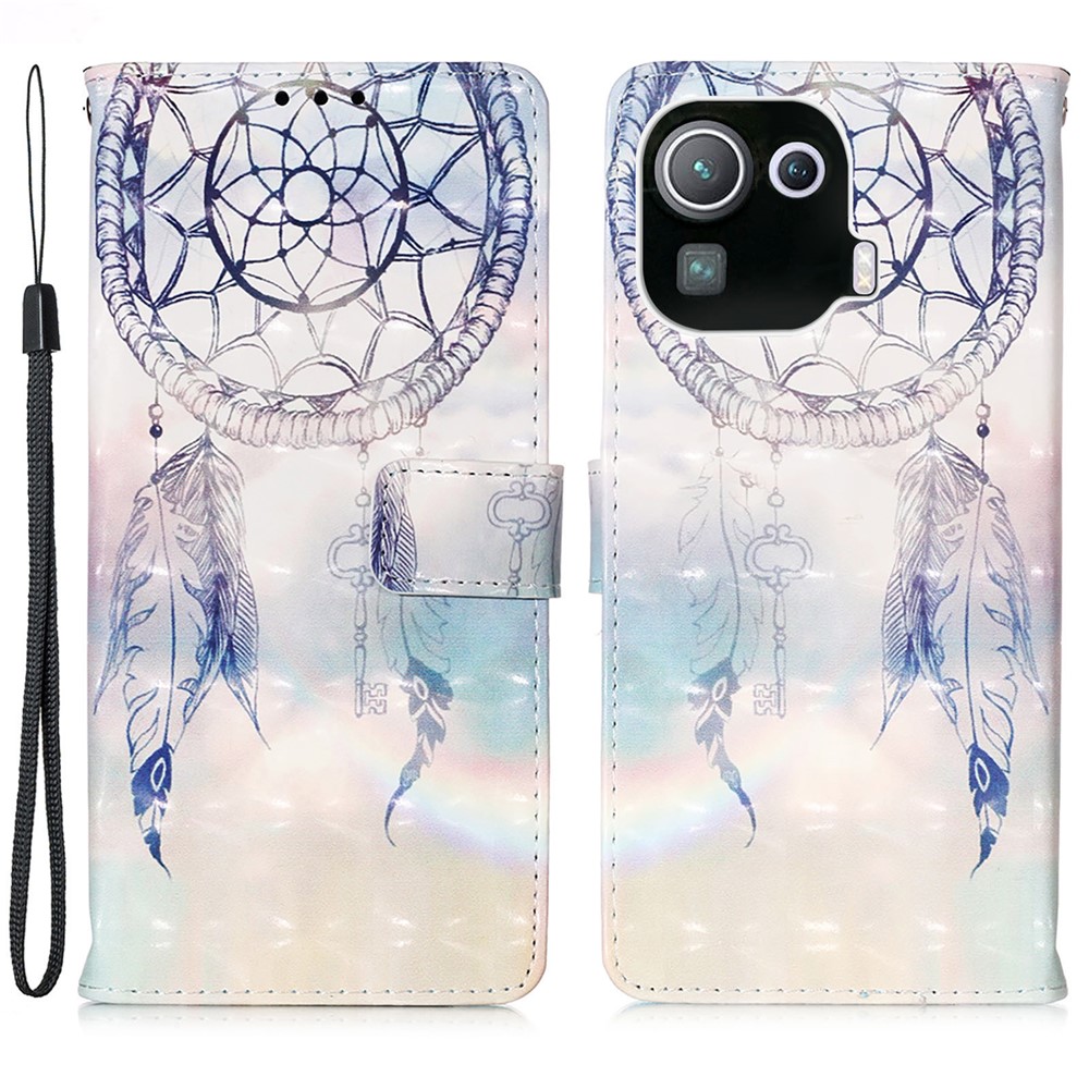 Light Spot Decor Patterned Leather Wallet Shell for Xiaomi Mi 11 Pro - Dream Catcher-1