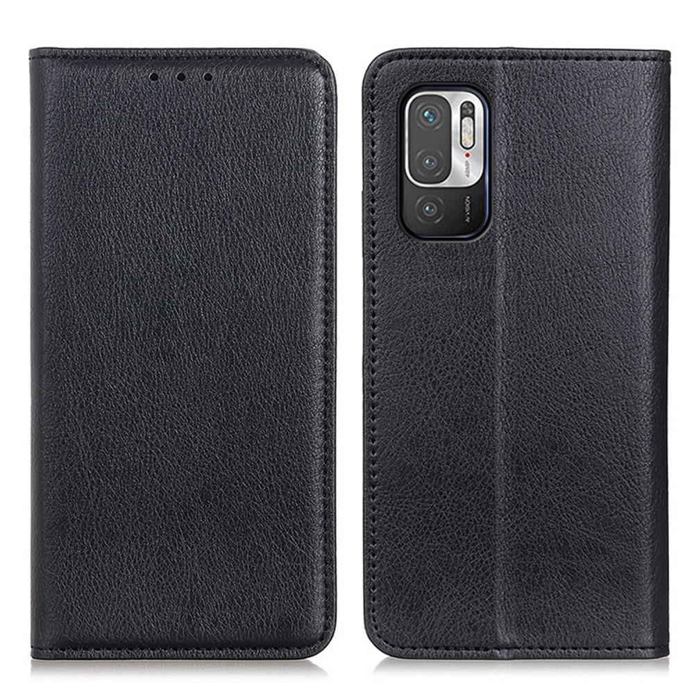 Auto-absorbed Split Leather Litchi Texture Case with Stand & Wallet for Xiaomi Poco M3 Pro 4G/Poco M3 Pro 5G/Note 10 5G - Black-1