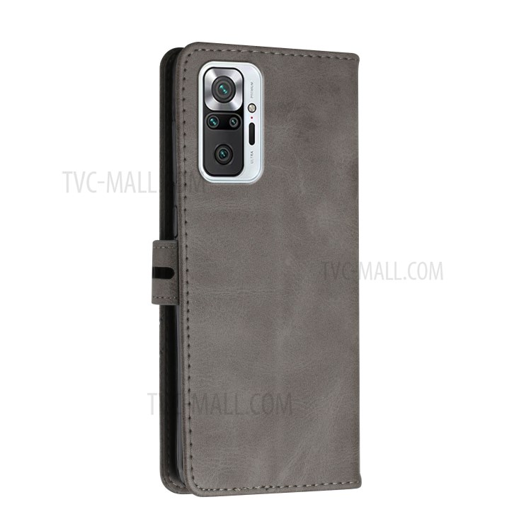 For Xiaomi Redmi Note 10 Pro/Note 10 Pro Max Mobile Phone Cover Solid Color Wallet Leather Case Protector - Grey-3